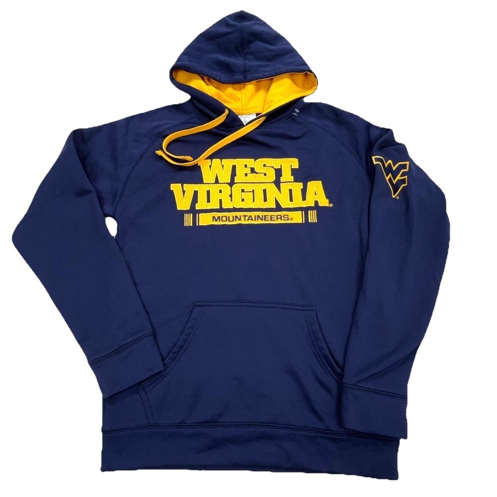 West Virginia Mountaineers Hoodie Men Small Blue WVU Sweatshirt Performance Sewn